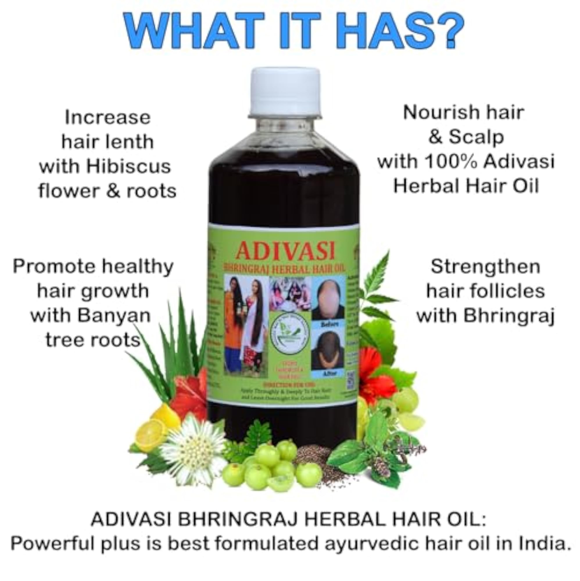 Adivasi Bhringraj Herbal Hair Oil - 100% Natural